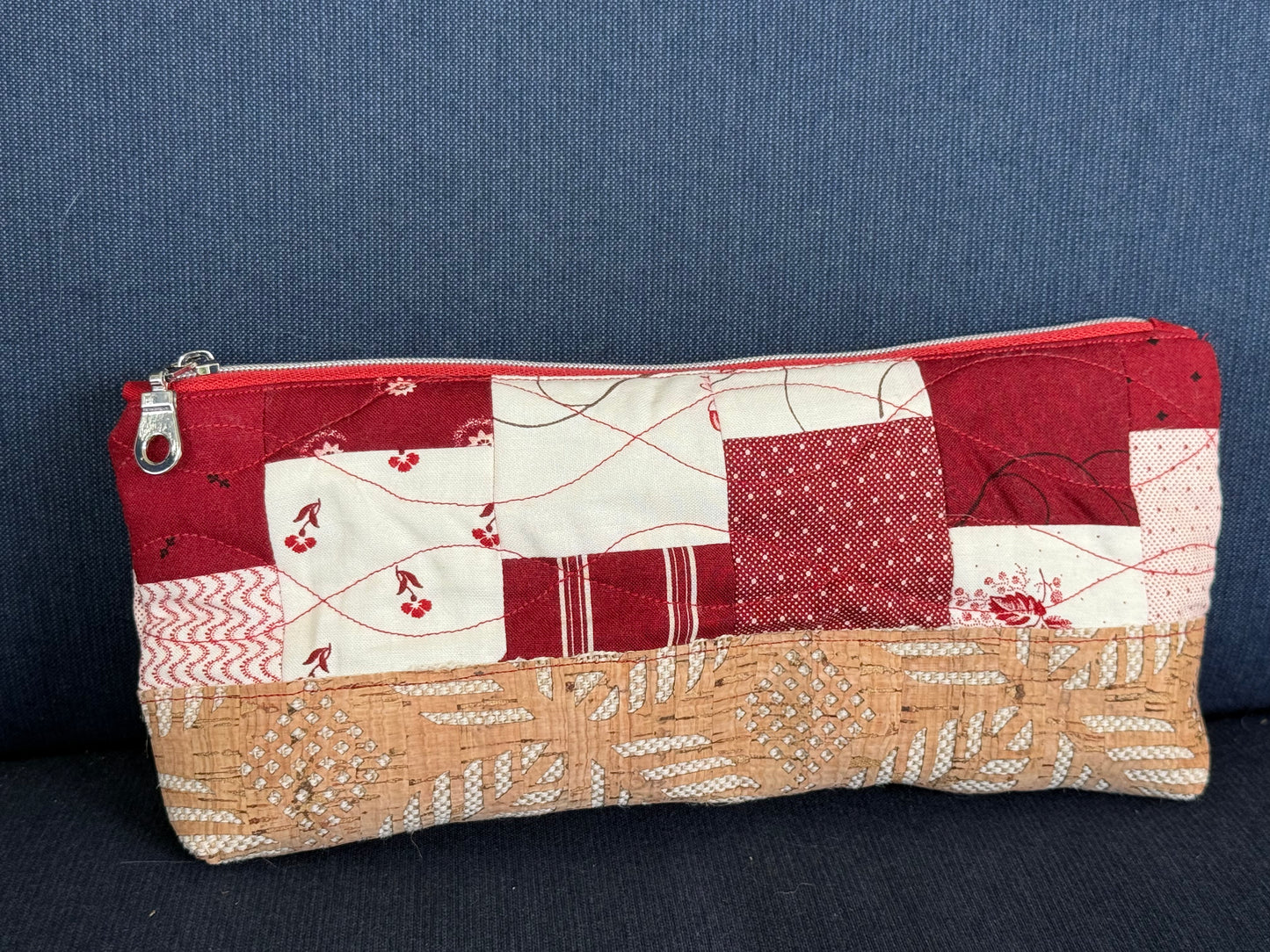Red and White Quilted Pencil Pouch