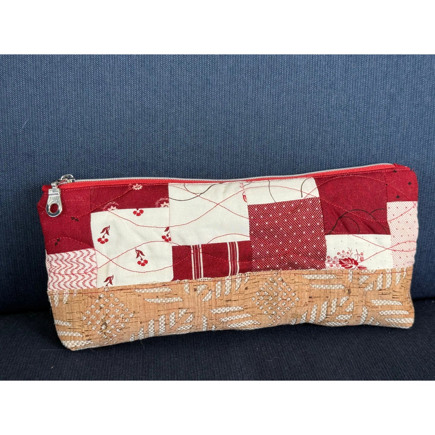 Red and White Quilted Pencil Pouch