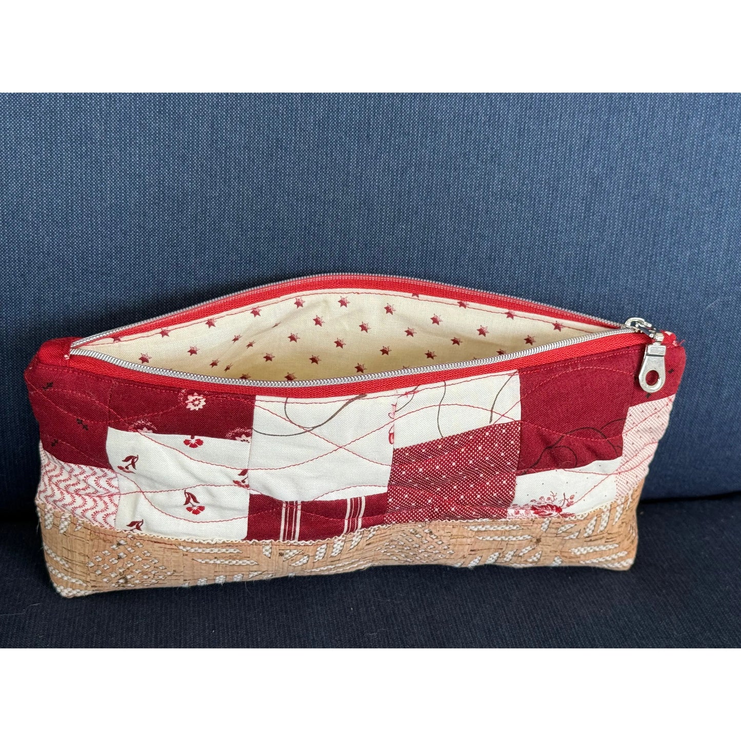 Red and White Quilted Pencil Pouch