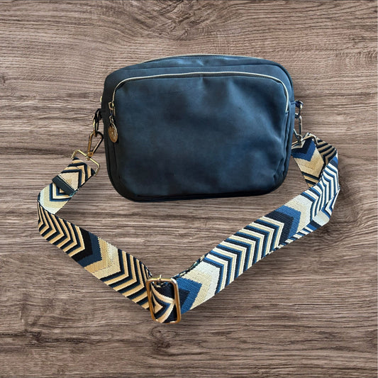 Navy Blue Crossbody Bag with Chevron Strap
