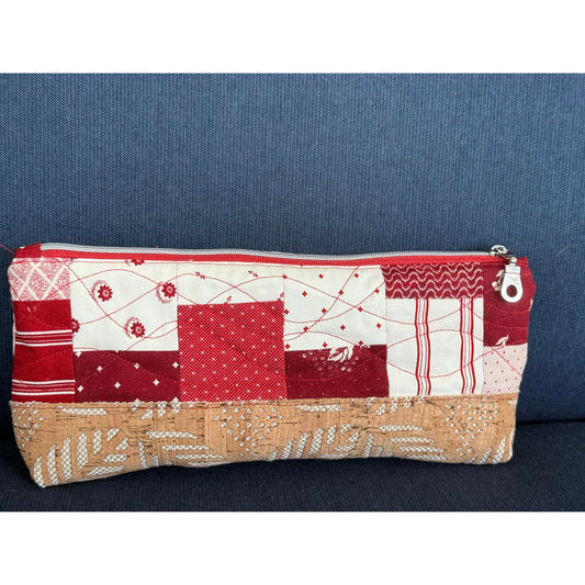 Red and White Quilted Pencil Pouch