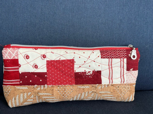 Red and White Quilted Pencil Pouch