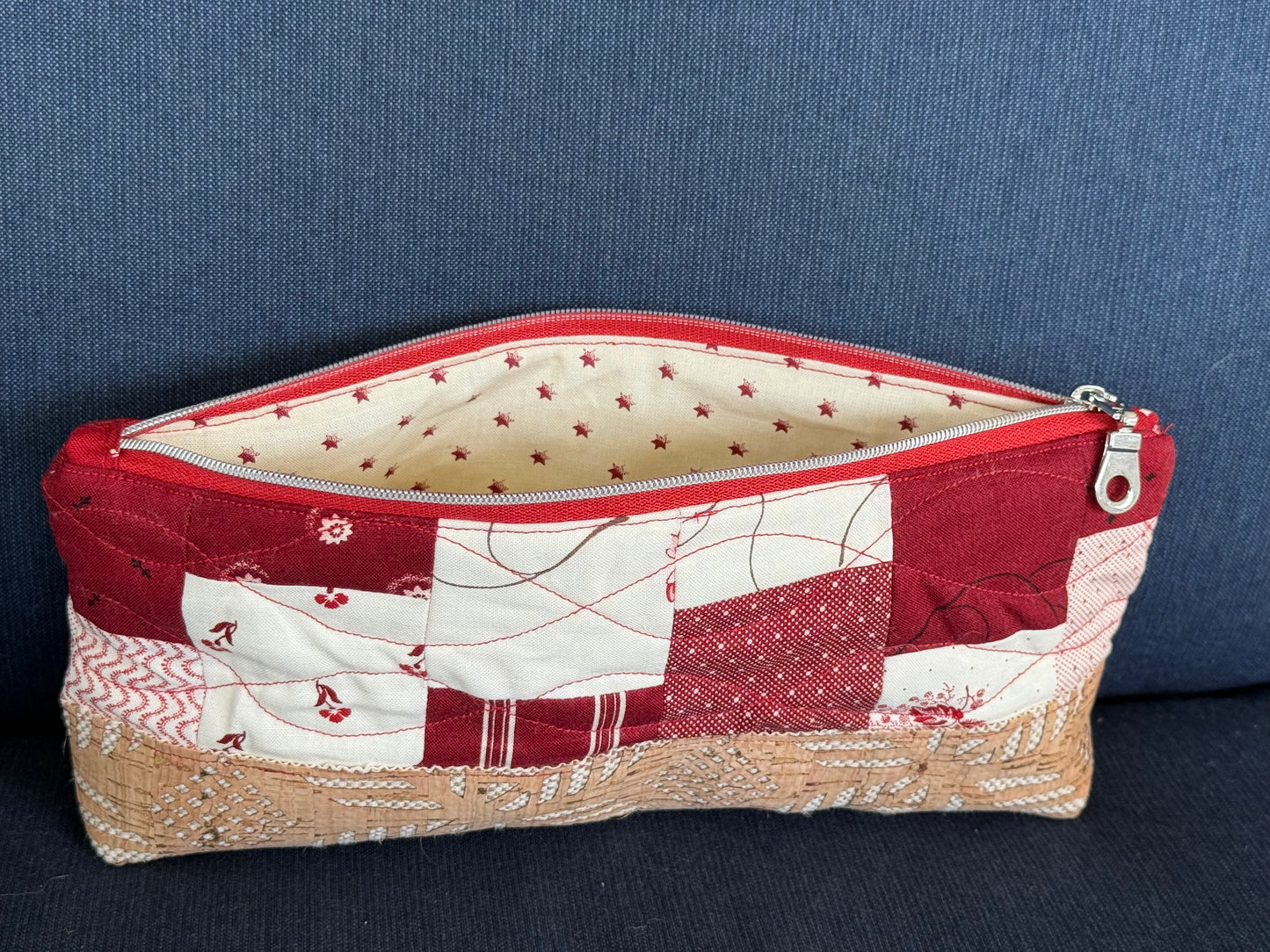 Red and White Quilted Pencil Pouch